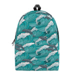 Dolphin Riding Waves Pattern Print Backpack