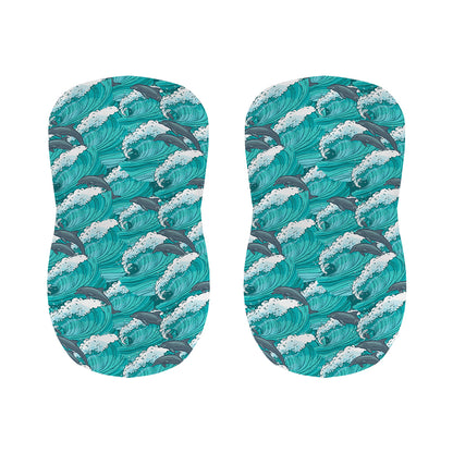 Dolphin Riding Waves Pattern Print Bar Stool Covers