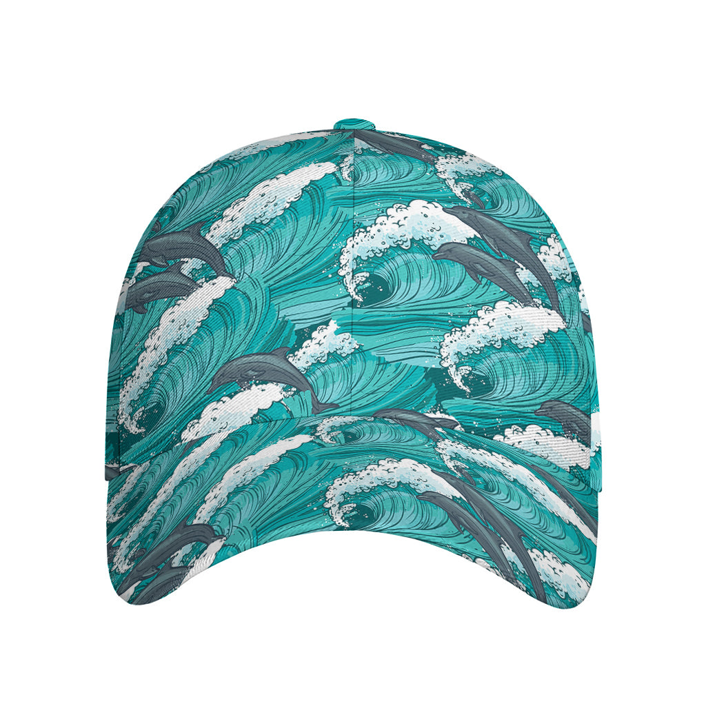 Dolphin Riding Waves Pattern Print Baseball Cap