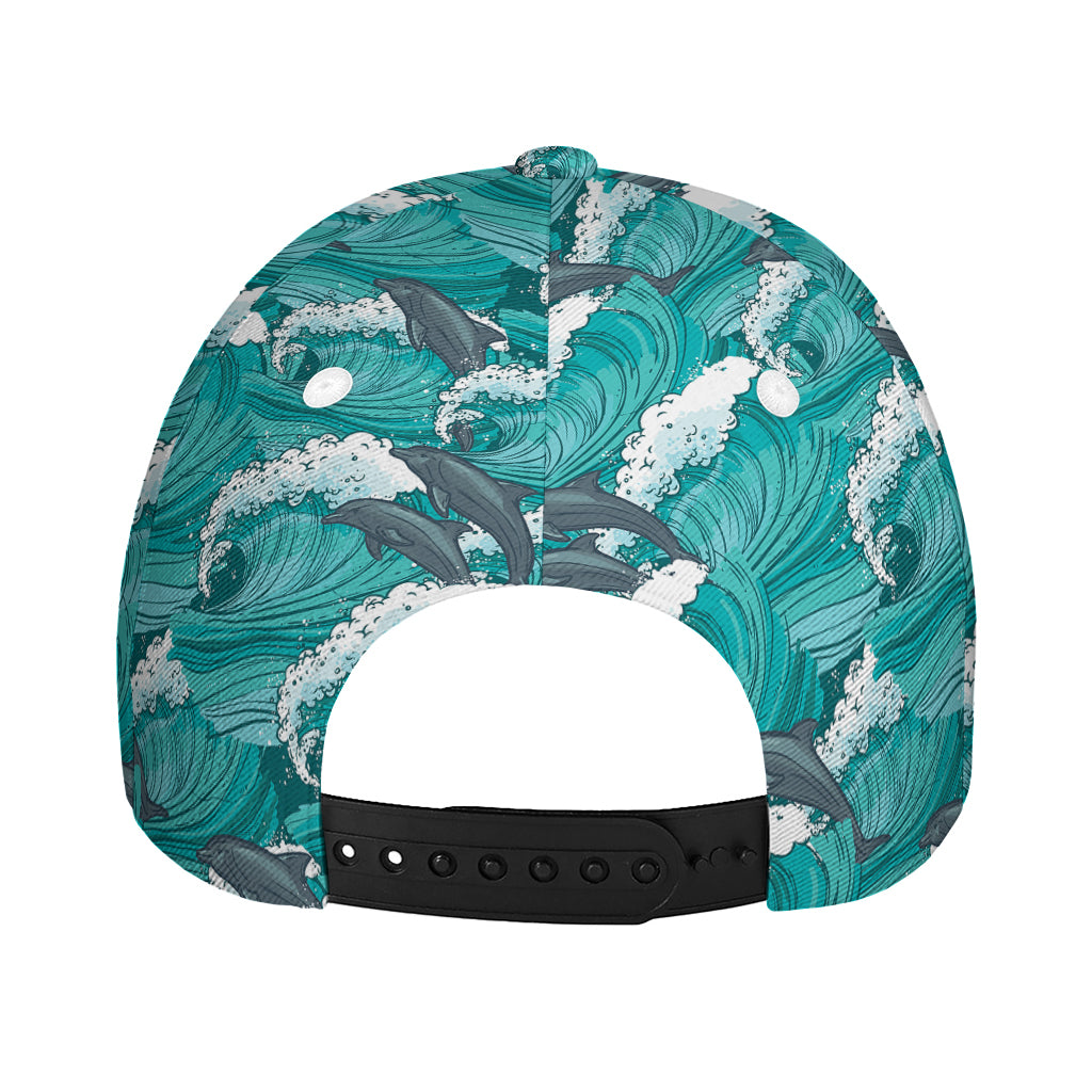 Dolphin Riding Waves Pattern Print Baseball Cap
