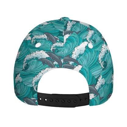 Dolphin Riding Waves Pattern Print Baseball Cap