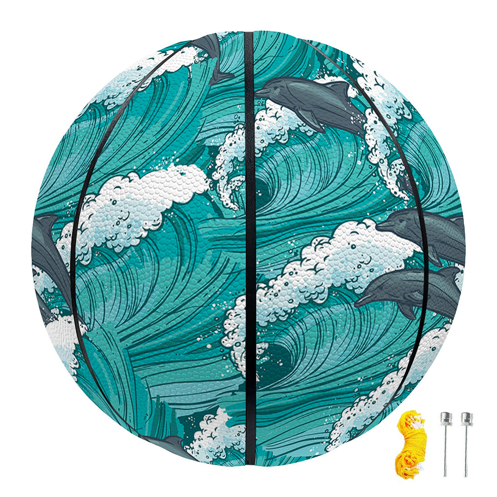 Dolphin Riding Waves Pattern Print Basketball
