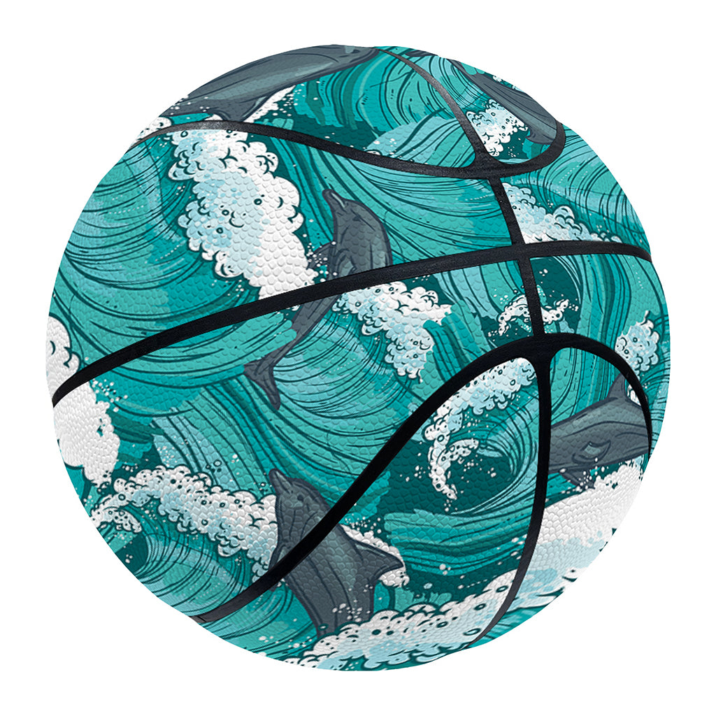 Dolphin Riding Waves Pattern Print Basketball