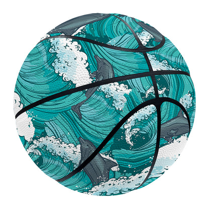 Dolphin Riding Waves Pattern Print Basketball