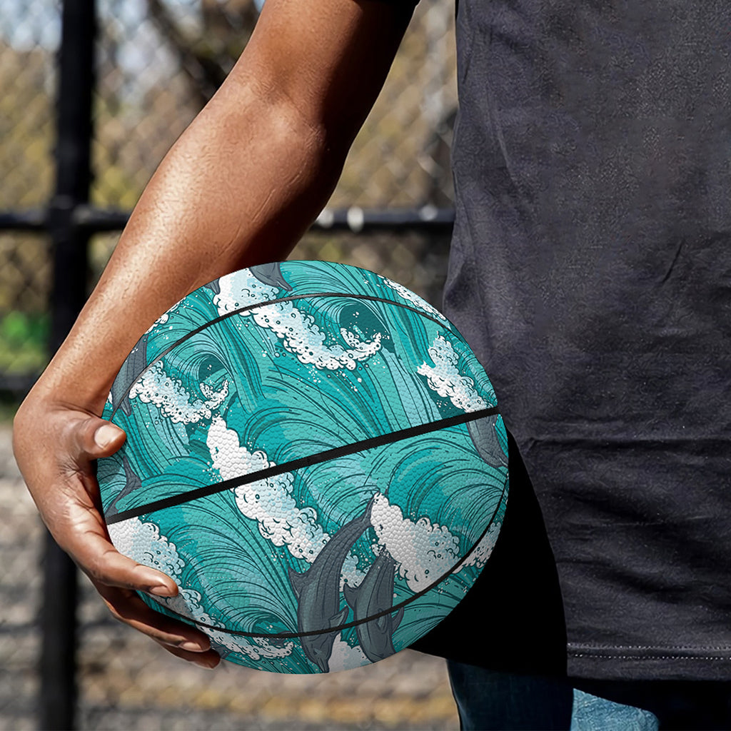Dolphin Riding Waves Pattern Print Basketball