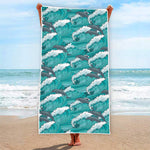Dolphin Riding Waves Pattern Print Beach Towel