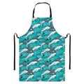 Dolphin Riding Waves Pattern Print Bib Apron With Pocket