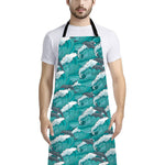 Dolphin Riding Waves Pattern Print Bib Apron With Pocket