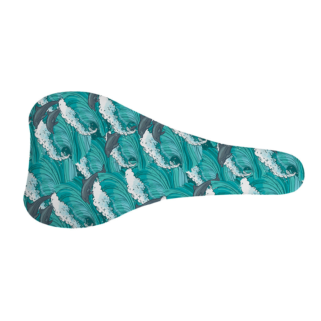 Dolphin Riding Waves Pattern Print Bicycle Seat Cover