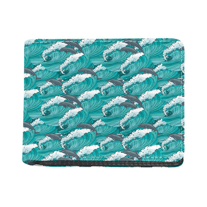 Dolphin Riding Waves Pattern Print Bifold Wallet