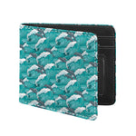 Dolphin Riding Waves Pattern Print Bifold Wallet