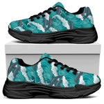 Dolphin Riding Waves Pattern Print Black Chunky Shoes