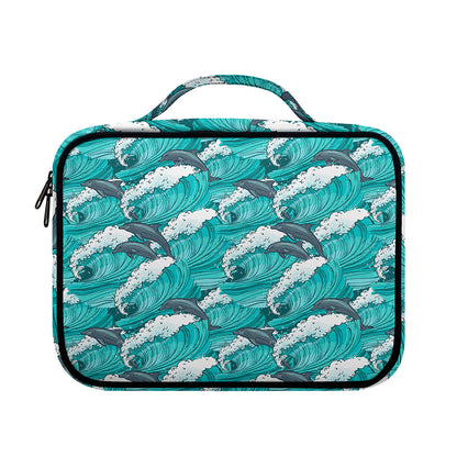 Dolphin Riding Waves Pattern Print Briefcase Bible Bag