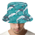 Dolphin Riding Waves Pattern Print Bucket Hat