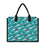 Dolphin Riding Waves Pattern Print Canvas Tote Bag