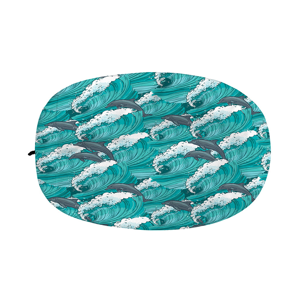 Dolphin Riding Waves Pattern Print Car Side Mirror Covers