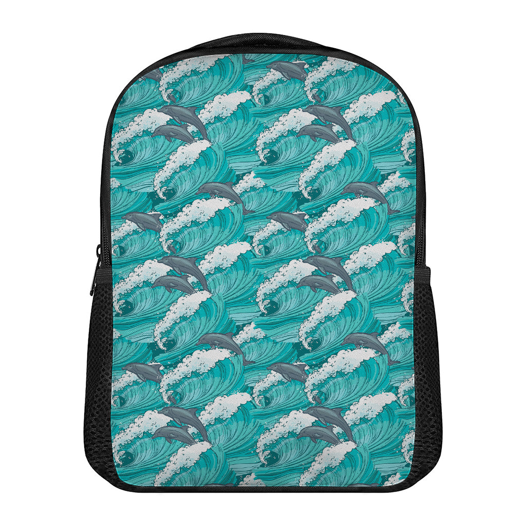 Dolphin Riding Waves Pattern Print Casual Backpack