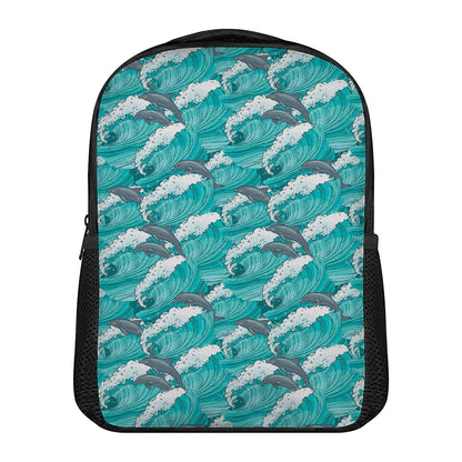 Dolphin Riding Waves Pattern Print Casual Backpack