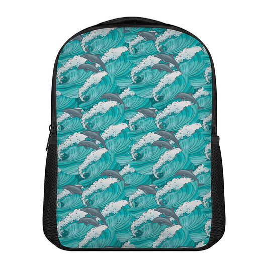 Dolphin Riding Waves Pattern Print Casual Backpack