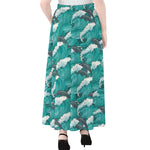 Dolphin Riding Waves Pattern Print Chiffon Maxi Skirt