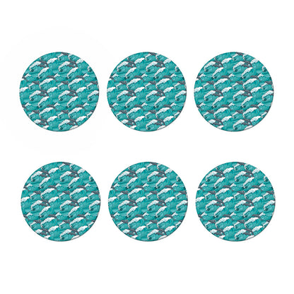 Dolphin Riding Waves Pattern Print Coaster Set