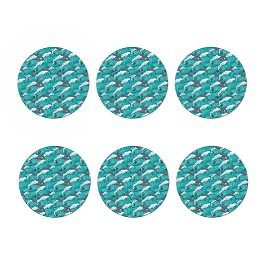 Dolphin Riding Waves Pattern Print Coaster Set