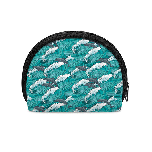 Dolphin Riding Waves Pattern Print Coin Purse