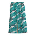 Dolphin Riding Waves Pattern Print Cotton Front Slit Maxi Skirt