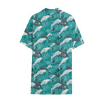Dolphin Riding Waves Pattern Print Cotton Hawaiian Shirt