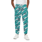 Dolphin Riding Waves Pattern Print Cotton Pants