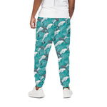 Dolphin Riding Waves Pattern Print Cotton Pants