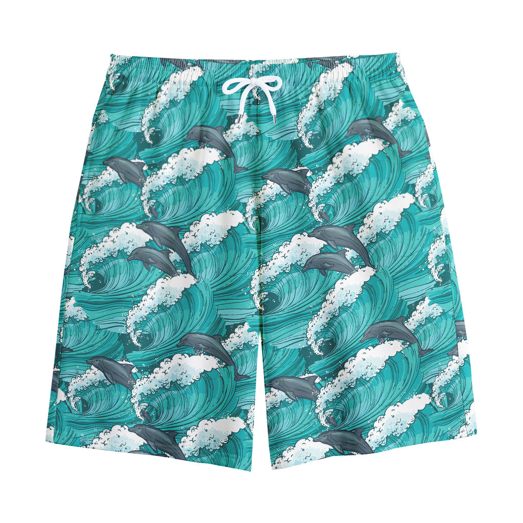 Dolphin Riding Waves Pattern Print Cotton Shorts