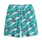 Dolphin Riding Waves Pattern Print Cotton Shorts