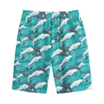 Dolphin Riding Waves Pattern Print Cotton Shorts