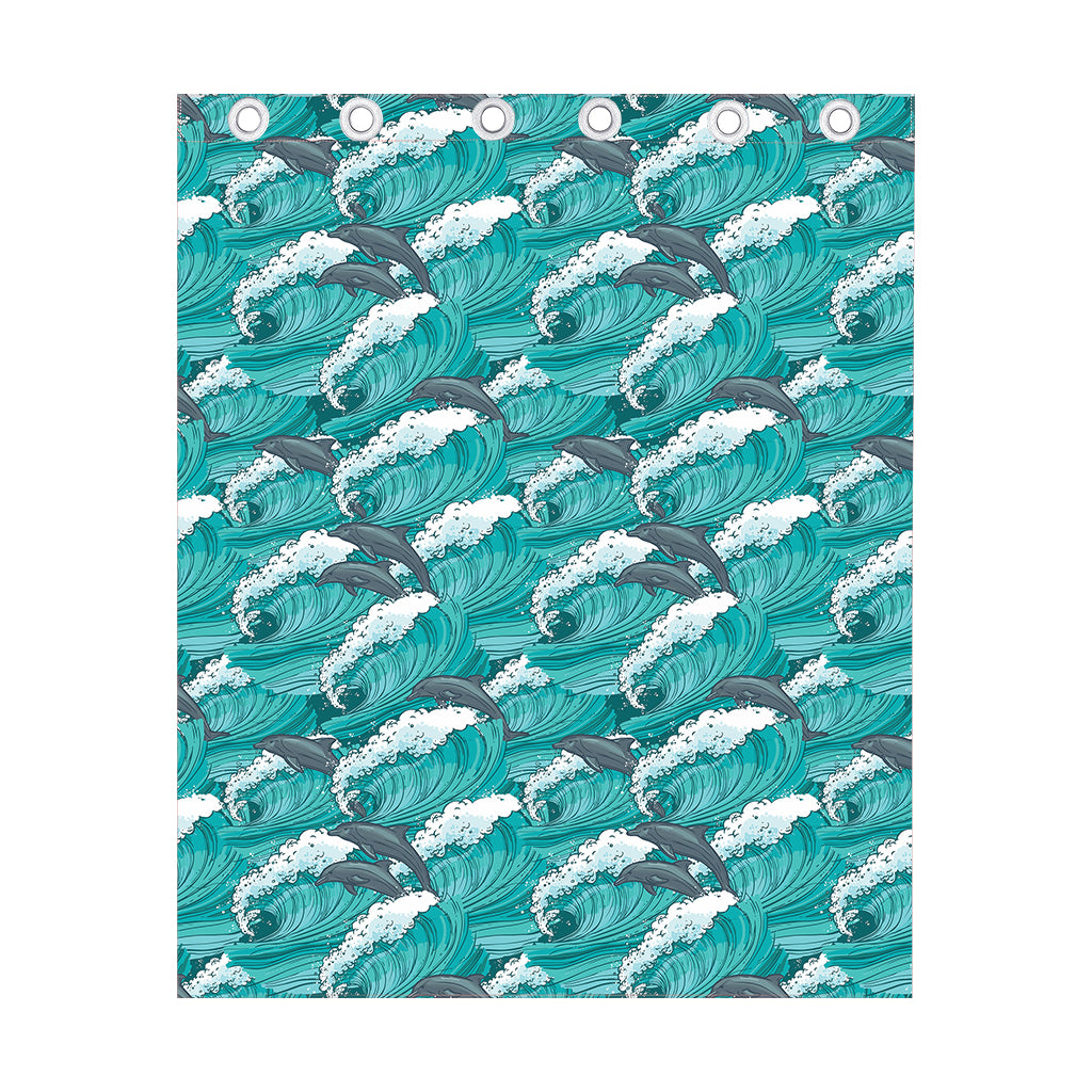 Dolphin Riding Waves Pattern Print Curtain