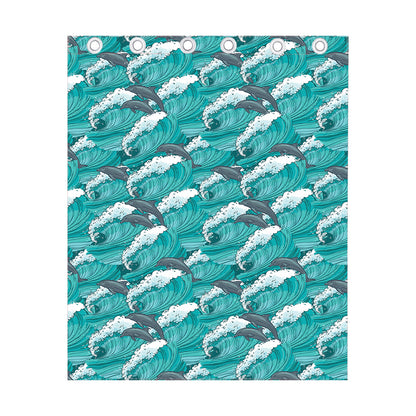 Dolphin Riding Waves Pattern Print Curtain