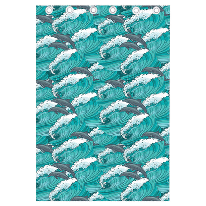 Dolphin Riding Waves Pattern Print Curtain
