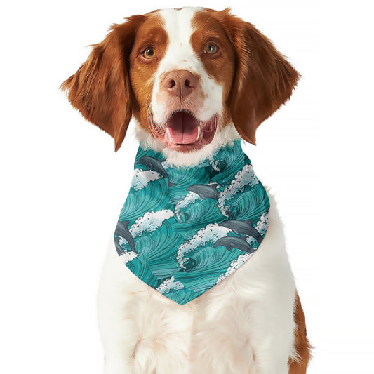 Dolphin Riding Waves Pattern Print Dog Bandana