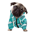 Dolphin Riding Waves Pattern Print Dog Zip Up Hoodie