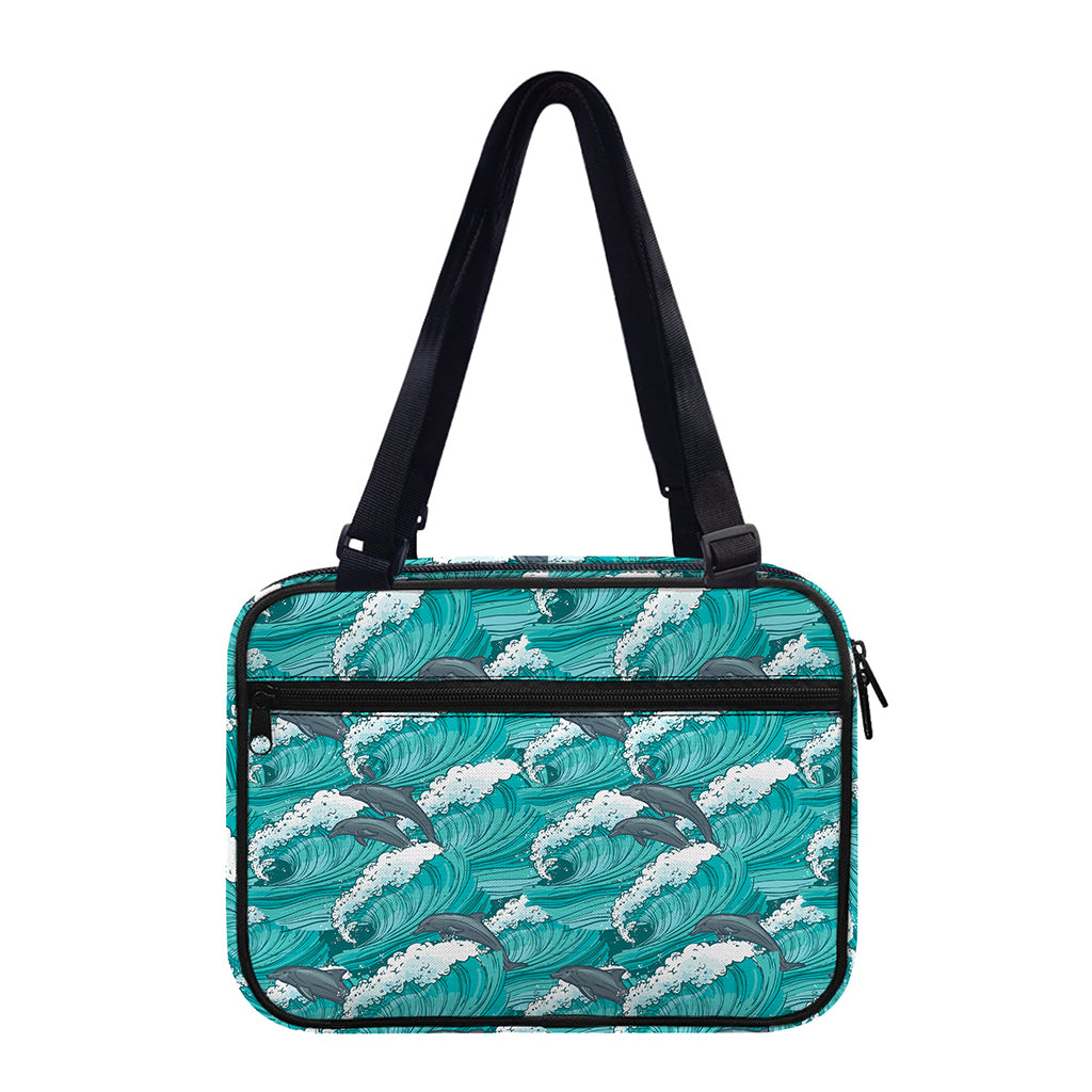 Dolphin Riding Waves Pattern Print Double Strap Bible Bag