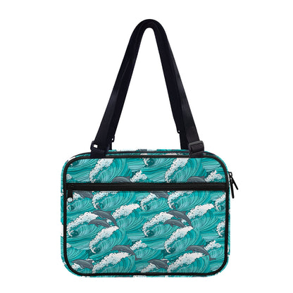 Dolphin Riding Waves Pattern Print Double Strap Bible Bag