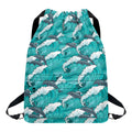 Dolphin Riding Waves Pattern Print Drawstring Backpack