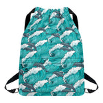 Dolphin Riding Waves Pattern Print Drawstring Backpack