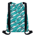 Dolphin Riding Waves Pattern Print Drawstring Backpack