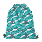 Dolphin Riding Waves Pattern Print Drawstring Bag