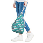 Dolphin Riding Waves Pattern Print Drawstring Bag