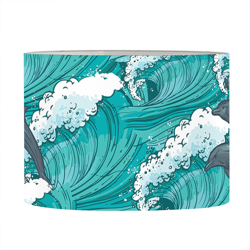 Dolphin Riding Waves Pattern Print Drum Lamp Shade