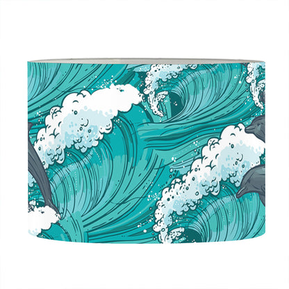 Dolphin Riding Waves Pattern Print Drum Lamp Shade