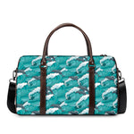 Dolphin Riding Waves Pattern Print Duffle Bag