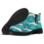 Dolphin Riding Waves Pattern Print Flat Ankle Boots